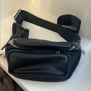 Topshop faux leather black Fanny pack large
